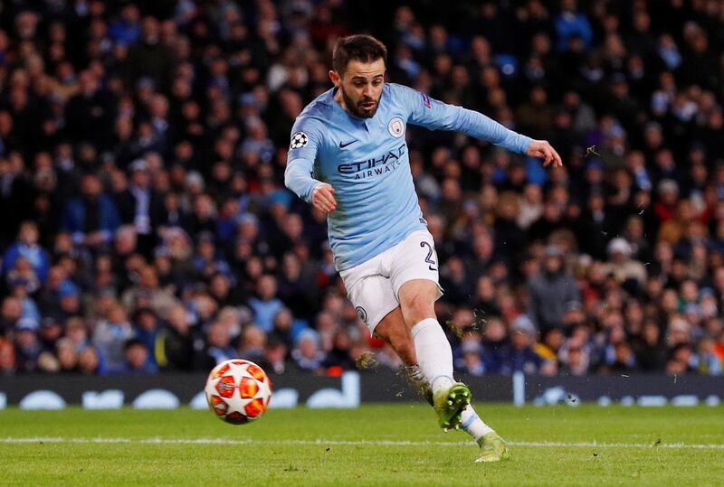 Manchester City's Bernardo Silva scores their fifth goal. Reuters