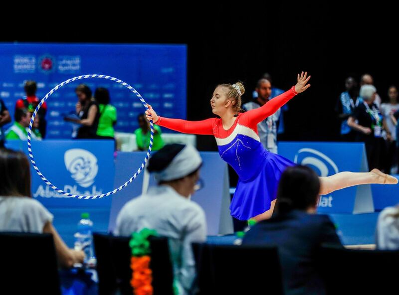 Abu Dhabi, March 17, 2019.  Special Olympics World Games Abu Dhabi 2019. Gymnastics at ADNEC.  Hekla Holmarsdottir of Iceland in action.
Victor Besa/The National