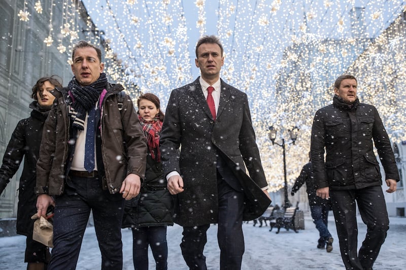 Mr Navalny heads to attend a meeting at Russia's Central Election Commission in Moscow, in 2017. AP