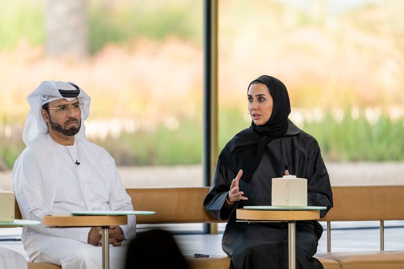 From right, Hessa Tahlak, assistant undersecretary for the social development sector at the Ministry of Community Development and Ali Al Mutawa, the secretary general of the Awqaf and Minors Affairs Foundation, at Majlis Mohamed bin Zayed. All Photos: UAE Presidential Court 