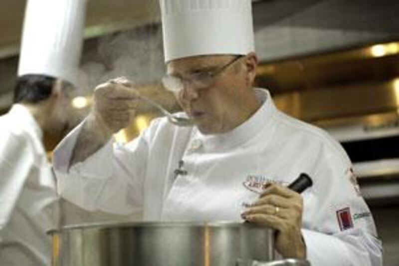 Chef Heinz Beck prepares his meal for Gourmet Abu Dhabi.