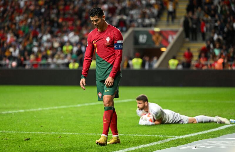 Cristiano Ronaldo after missing a chance to score for Portugal against Spain. Getty