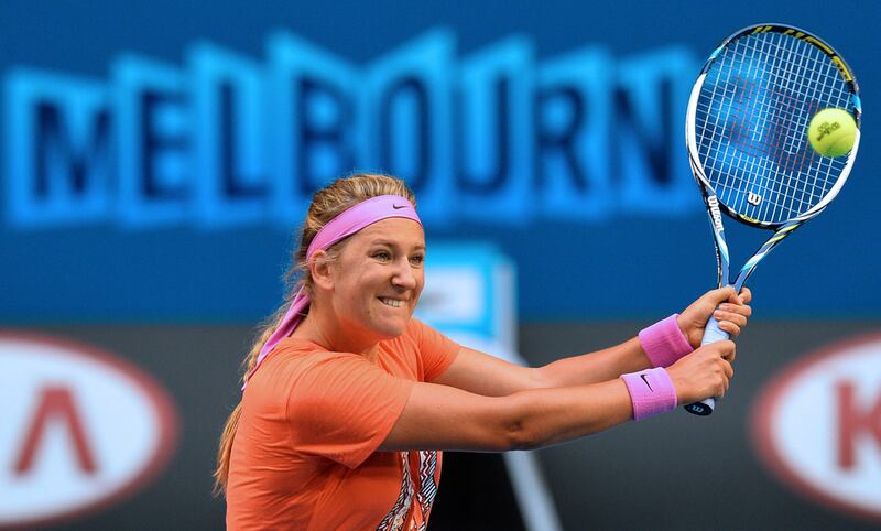 Both of Victoria Azarenka’s grand slam titles were at the Australian Open, which starts Monday. Paul Crock / AFP
