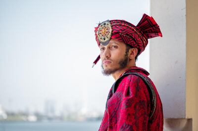 An actor from 1001 Nights: The Last Chpater poses in Sharjah ahead of the premiere