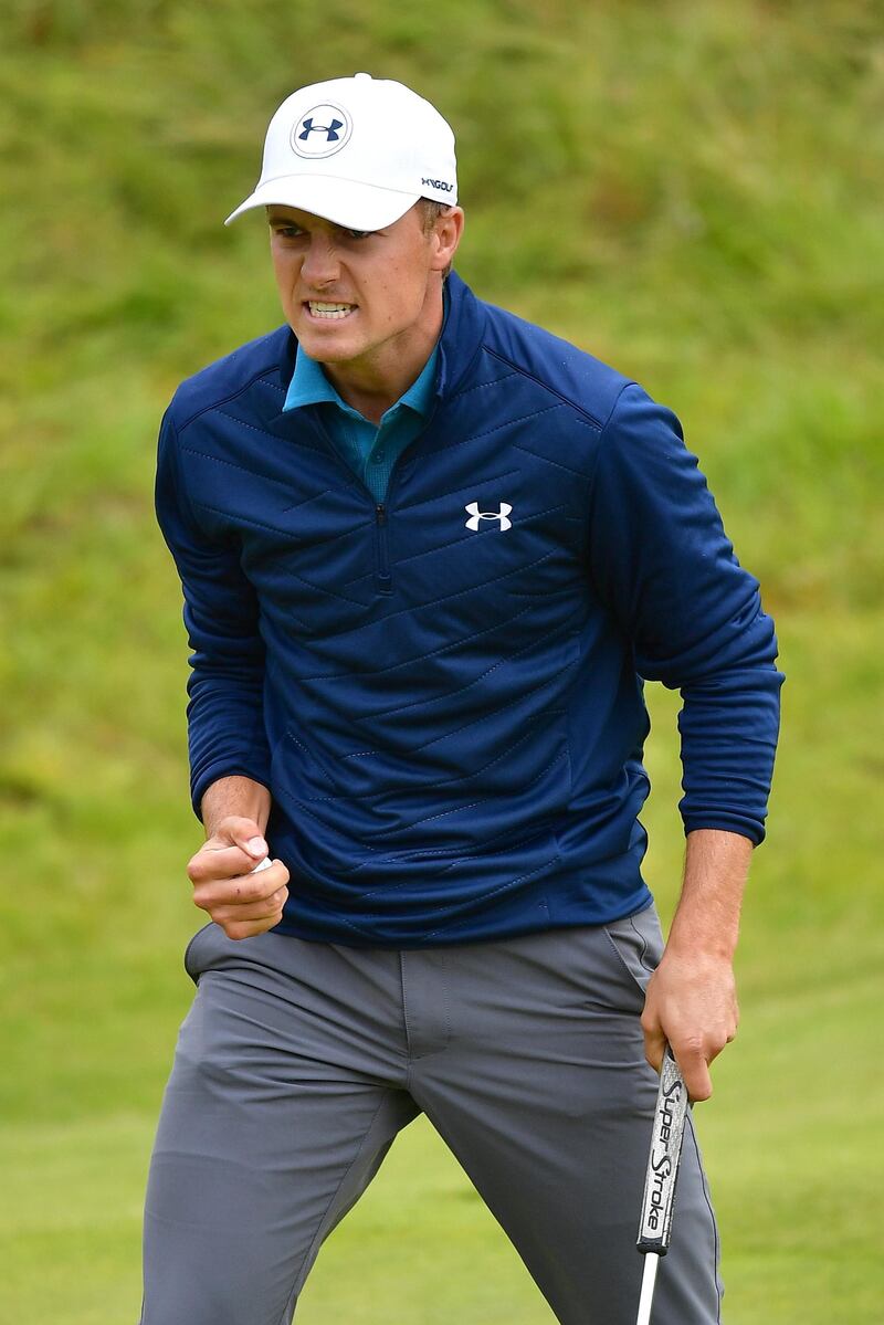 Jordan Spieth of the United States celebrates a birdie on the 16th green during the final round of the 146th Open Championship at Royal Birkdale on July 23, 2017 in Southport, England. Stuart Franklin / Getty Images