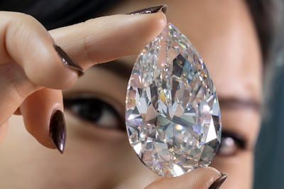 Weighing 228.31 carats, The Rock is thought to be the world's largest pear-shaped diamond. AP