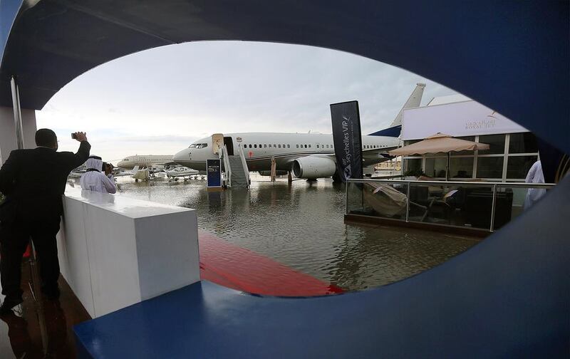 The Abu Dhabi Air Expo has been interrupted due to the rain at Al Bateen airport in AbuDhabi. Satish Kumar / The National