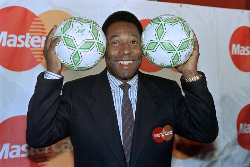 Pele in 1992 at an appearance to promote his tie-up with a credit card company that was sponsor of the 1994 World Cup.  AFP