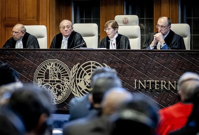 President Donoghue and other judges during a ruling by the International Court of Justice (ICJ) in The Hague. EPA