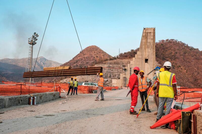 Construction workers are seen at the site of the Grand Ethiopian Renaissance Dam near Assosa, Ethiopia. AFP, File