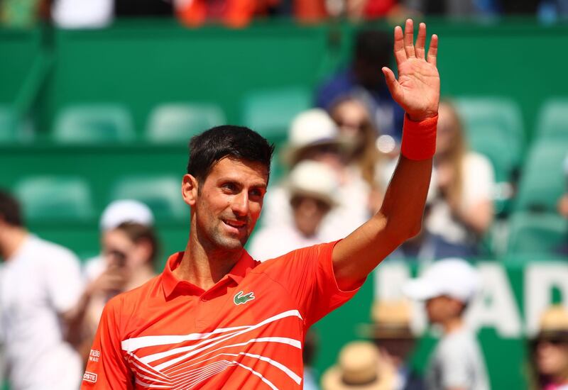 MONTE-CARLO, MONACO - APRIL 18:  Novak Djokovic of Serbia waves to the crowd after his straight set victory against Taylor Fritz of the United states in their third round match during day five of the Rolex Monte-Carlo Masters at Monte-Carlo Country Club on April 18, 2019 in Monte-Carlo, Monaco. (Photo by Clive Brunskill/Getty Images)