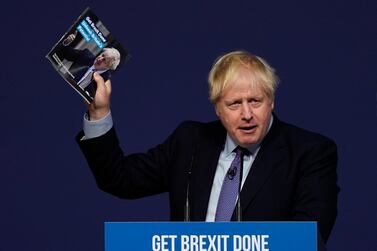 British Prime Minister Boris Johnson announces the Conservative party manifesto, in Telford, West Midlands. EPA