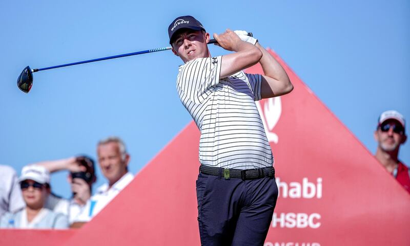 Abu Dhabi, United Arab Emirates, January 17, 2020.  2020 Abu Dhabi HSBC Championship.  Round 2.
Matthew Fitzpatrick tees off from the 2nd tee.
Victor Besa / The National
Section:  SP
Reporter:  Paul Radley and John McAuley