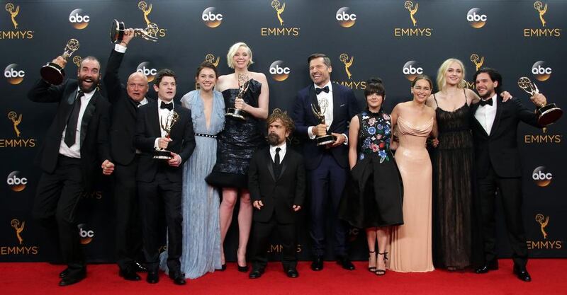 The cast and crew of Game of Thrones, winner of the Outstanding Drama Series Award, pose in the press room during the 68th annual Primetime Emmy Awards ceremony held at the Microsoft Theater in Los Angeles, California. Mike Nelson / EPA