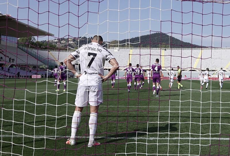 Juventus' Cristiano Ronaldo looks dejected after missing a headed chance to give Juve the lead against Fiorentina. AFP