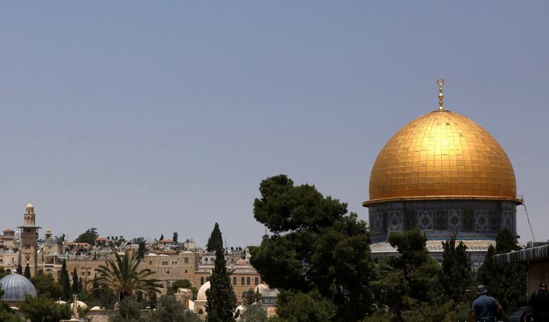 epa06747353 A General view of the Dome of the Rock at al-Aqsa mosque compound during the first Friday prayers of the Muslims' Holy month of Ramadan in Jerusalem, 18 May 2018. Israeli authorities allowed access to Jerusalem for women and children, limiting the age of men to those over 40. Muslims around the world celebrate the holy month of Ramadan by praying during the night time and abstaining from eating, drinking, and sexual acts daily between sunrise and sunset. Ramadan is the ninth month in the Islamic calendar and it is believed that the Koran's first verse was revealed during its last 10 nights.  EPA/ALAA BADARNEH