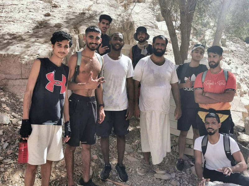 Eight hikers were rescued by an officer from the Ras Al Khaimah Civil Defence unit after they were lost in the Wadi Naqab mountains. It took more than nine hours and an overnight rescue for the men to get to safe ground. Courtesy: Ras Al Khaimah Civil Defence 