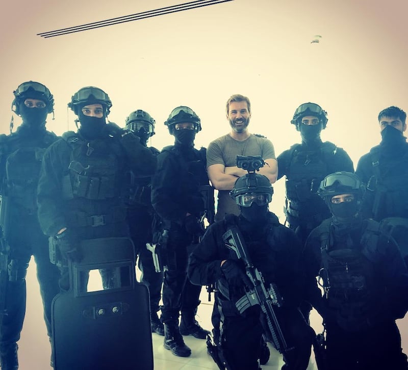 Vikings actor Clive Standen poses with the Abu Dhabi SWAT team after filming scenes for new TV show Mirage in Abu Dhabi. Clive Standen / Instagram 