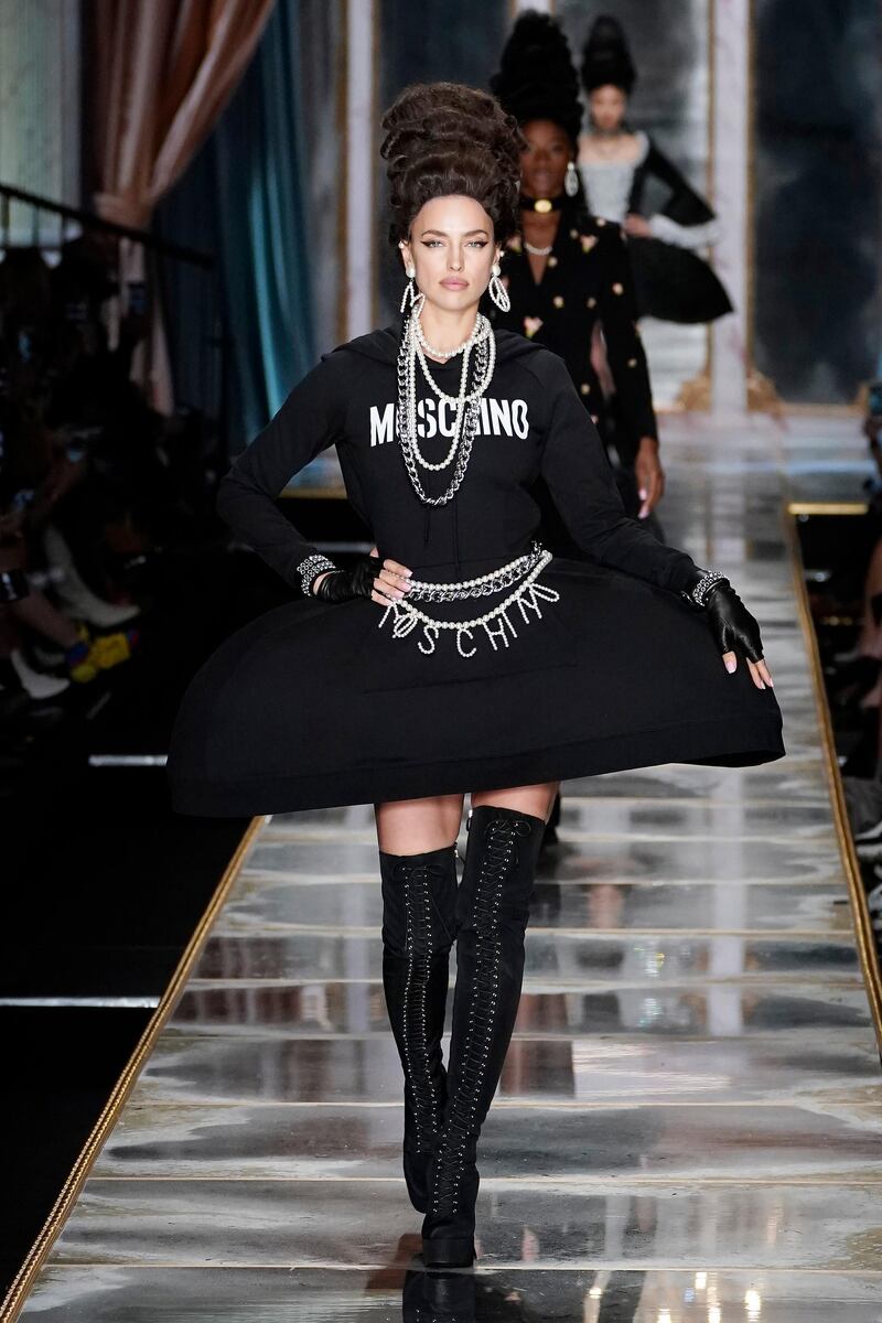 Irina Shayk walks the runway during the Moschino fashion show as part of Milan Fashion Week on February 20, 2020. Getty Images