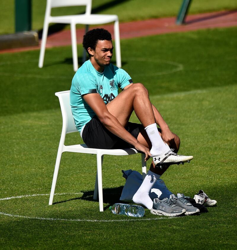 LIVERPOOL, ENGLAND - MAY 30: (THE SUN OUT, THE SUN ON SUNDAY OUT) Trent Alexander-Arnold of Liverpool during a training session at Melwood Training Ground on May 30, 2020 in Liverpool, England. (Photo by Andrew Powell/Liverpool FC via Getty Images)