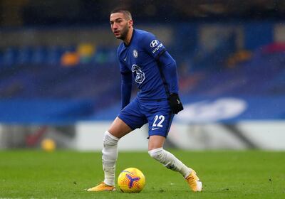 LONDON, ENGLAND - JANUARY 24: Hakim Ziyech of Chelsea  during The Emirates FA Cup Fourth Round match between Chelsea and Luton Town at Stamford Bridge on January 24, 2021 in London, England. Sporting stadiums around the UK remain under strict restrictions due to the Coronavirus Pandemic as Government social distancing laws prohibit fans inside venues resulting in games being played behind closed doors. (Photo by Catherine Ivill/Getty Images)