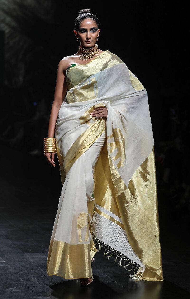 Designer Usha Devi Balakrishna presented rows of elegant saris. EPA