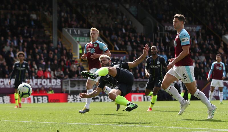 Sergio Aguero shoots at goal. Reuters