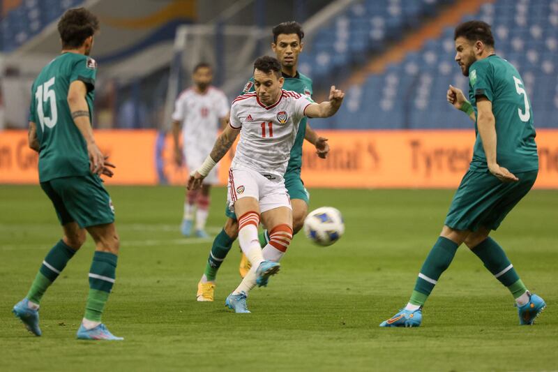 UAE forward Caio Canedo shoots. AFP