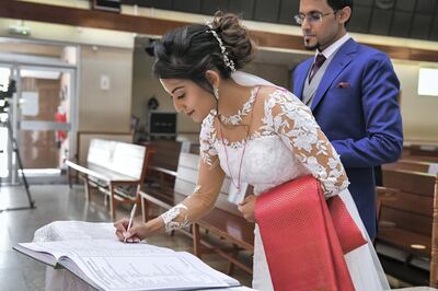 Anand Pious and Anu Francis had a small church wedding. Photo: Arun Pious