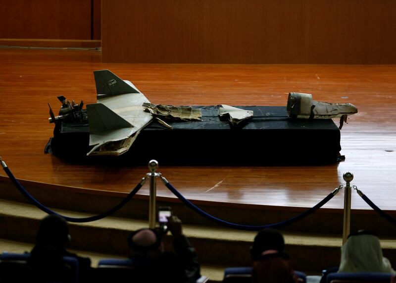 A destroyed drone is seen at a news conference in Riyadh, Saudi Arabia.  Reuters