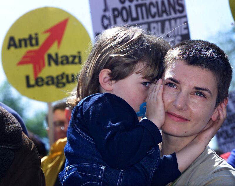 The singer with her daughter Roisin during an anti-racism demonstration in Dublin in 2000. PA Images