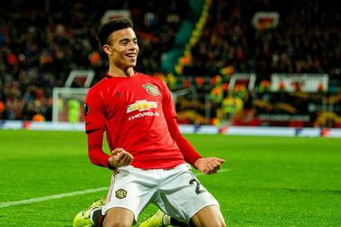 Manchester United's Mason Greenwood celebrates scoring for Manchester United against AZ Alkmaar. EPA