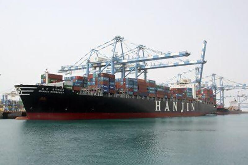 The Khalifa Port Container Terminal, which now handles all cargo shipments to the capital, welcomes South Korea's Hanjin Shipping's main line Far East - Middle East Express. Courtesy Abu Dhabi Terminals