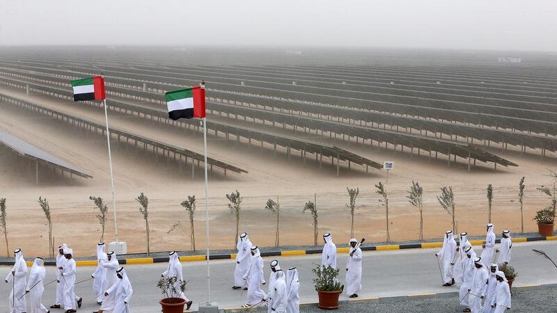 The Mohammed bin Rashid Al Maktoum Solar Complex at Seih Al Dahal is set to have a capacity of 5000MW by 2030. Pawan Singh / The National.