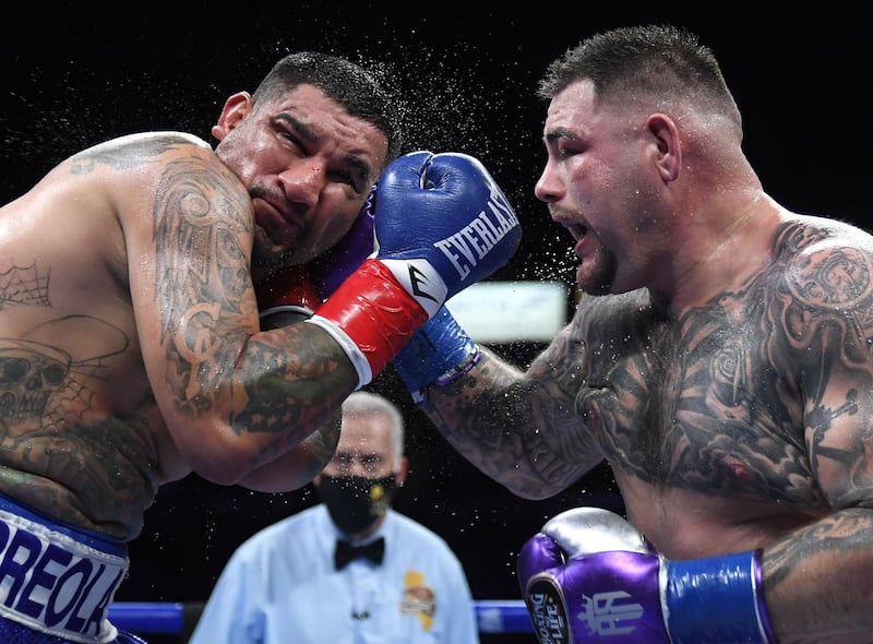 Andy Ruiz Jr lands a punch on Chris Arreola during the heavyweight bout at Dignity Health Sports Park in California  on Saturday, May 1. Ruiz Jr won via a unanimous decision. AFP