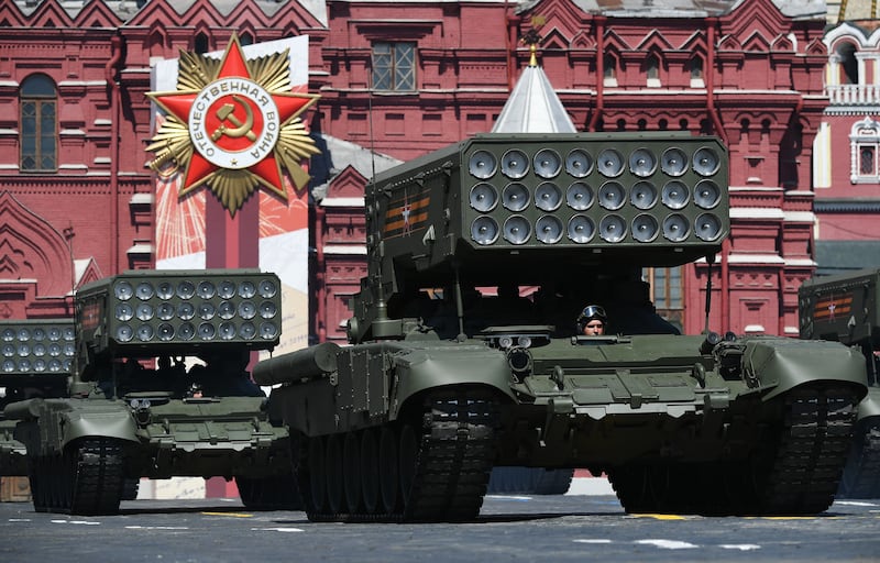 TOS-1A Solntsepyok (Blazing Sun) multiple thermobaric rocket launchers at the Victory Day military parade in Red Square, marking the 75th anniversary of victory in the Second World War in Moscow. Getty Images