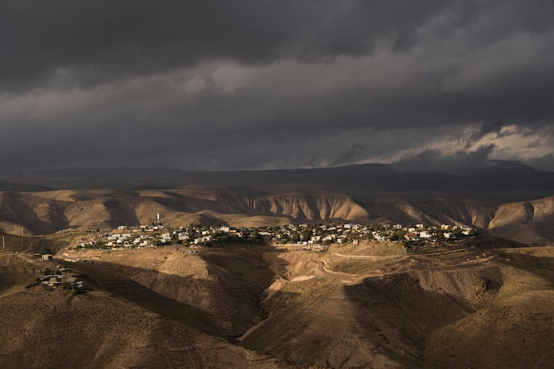 Cloudy skies over the Jewish settlement of Maale Michmash in the occupied West Bank. AP