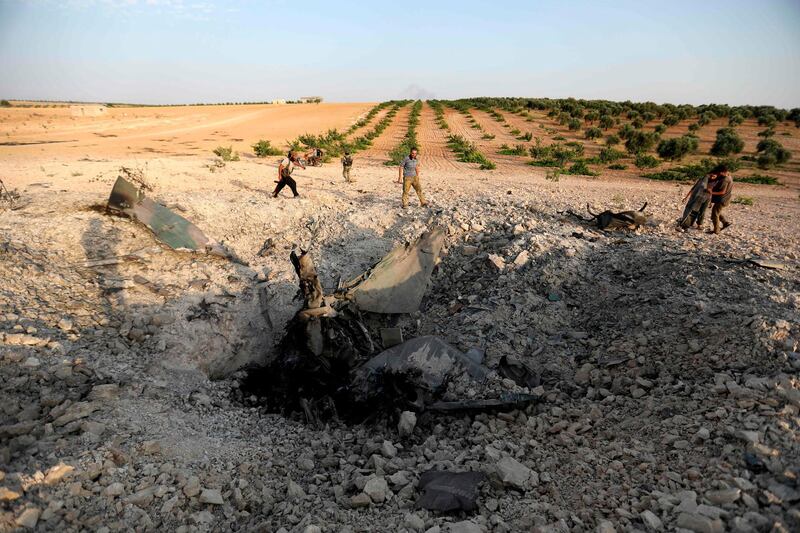 The warplane was shot down near the militant-held town of Khan Sheikhun in the south of Idlib province. AFP