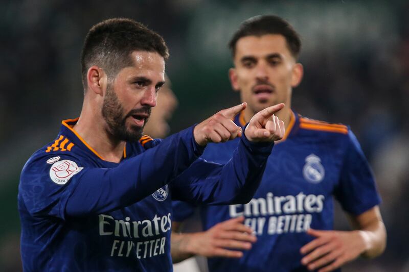 Isco celebrates after scoring Real Madrid's equaliser. AP