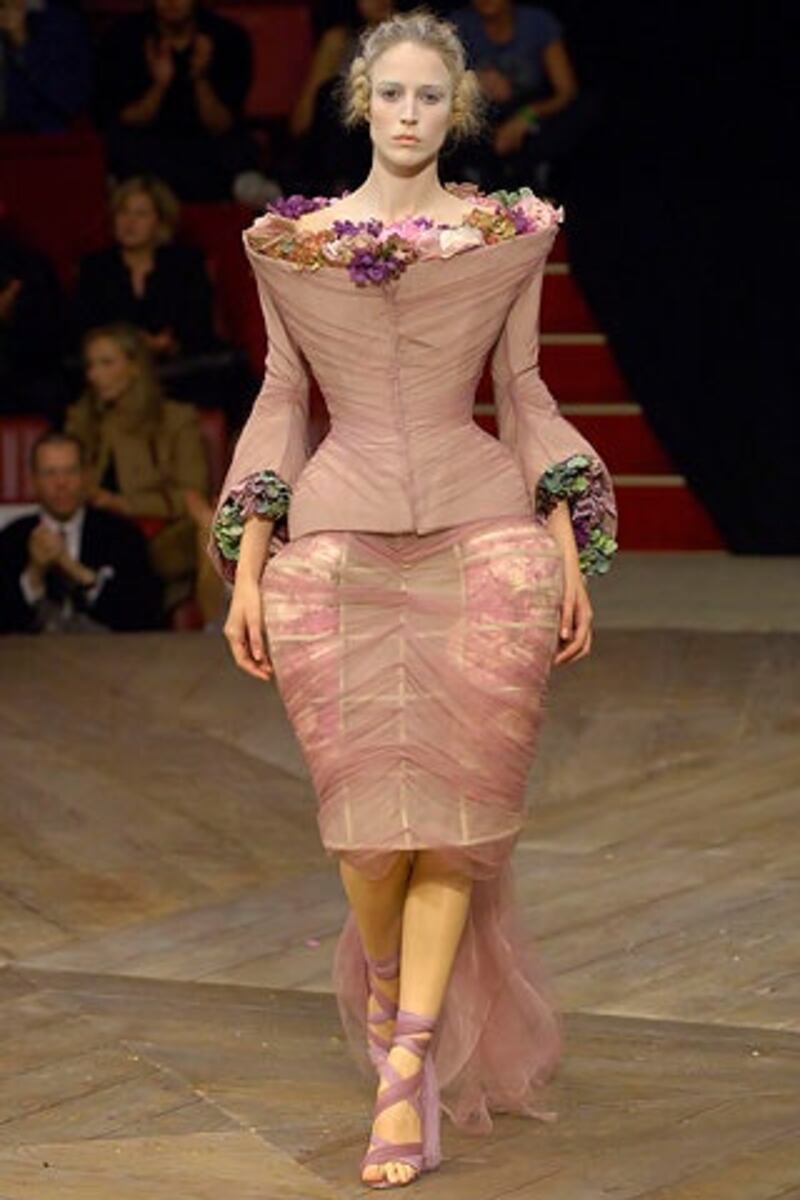 Alexander McQueen, for spring/summer 2007 ready-to-wear, created this dress seemingly 'stuffed' with flowers. Photo: Alexander McQueen