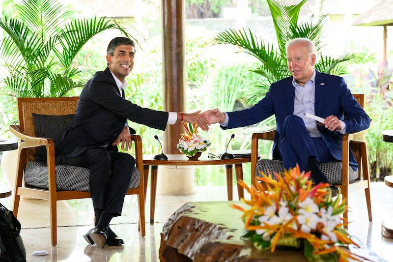 Mr Sunak with US President Joe Biden at the G20 summit. Getty Images
