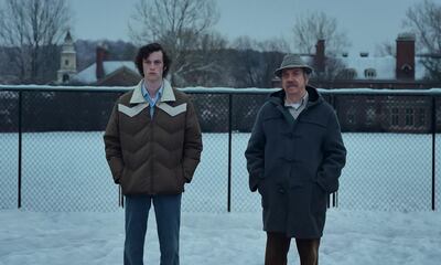 Paul Giamatti and Dominic Sessa in The Holdovers. Photo: Focus Features