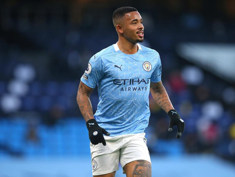 MANCHESTER, ENGLAND - DECEMBER 05:  Gabriel Jesus of Manchester City looks on during the Premier League match between Manchester City and Fulham at Etihad Stadium on December 05, 2020 in Manchester, England. (Photo by Alex Livesey/Getty Images)