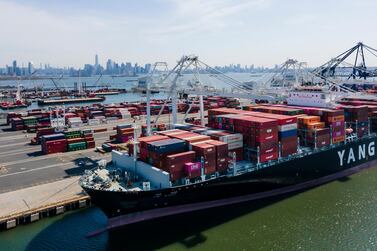 Shipping containers at the Port of New York and New Jersey. Freight rates between Asia and North America's eastern coast have jumped by 63 per cent year-on-year, according to the United Nations. EPA