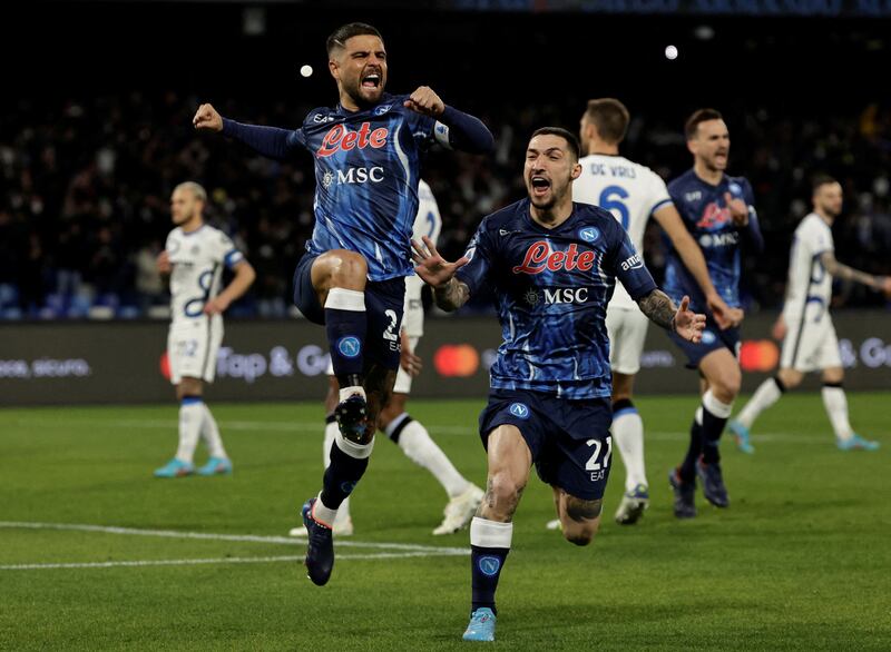  Lorenzo Insigne celebrates scoring for Napoli. Reuters