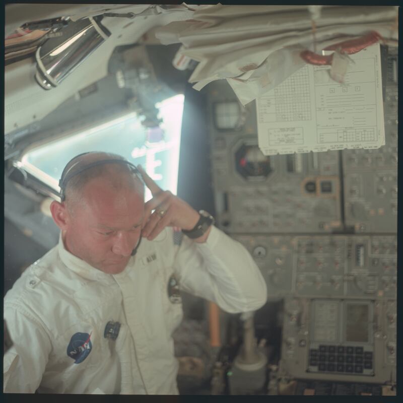 A photo from when Mr Aldrin wore the jacket during his historic spaceflight in 1969. Photo: Nasa