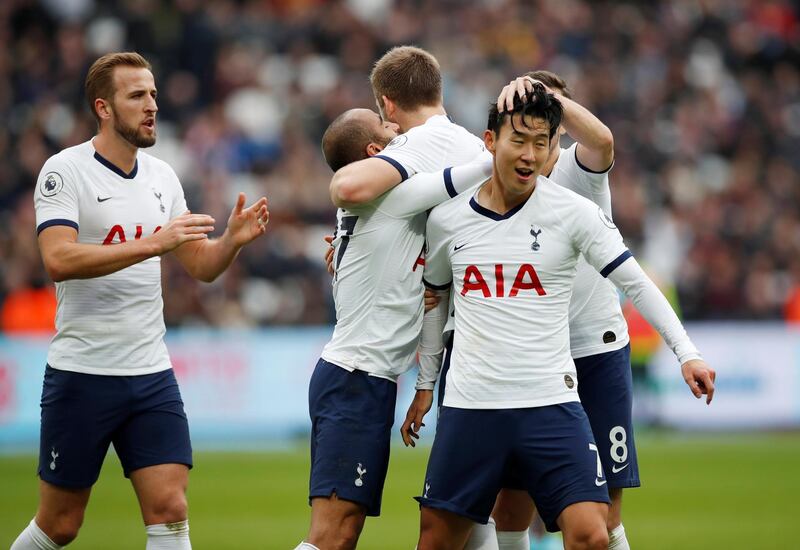 Tottenham Hotspur's Lucas Moura celebrates scoring their second goal with Dele Alli and Harry Kane. Reuters