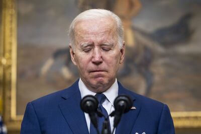 US President Joe Biden speaks in the Roosevelt Room of the White House in Washington on Tuesday. EPA