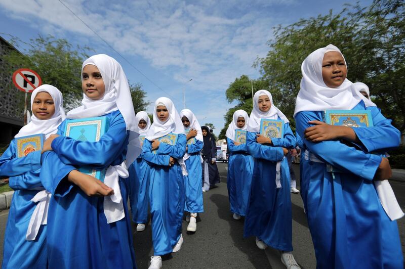 Acehnese students attend an Islamic New Year parade in Banda Aceh, Indonesia. Holti Simanjuntak/EPA