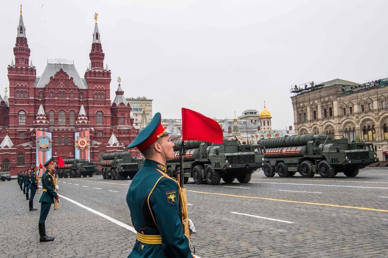 Russian S-400 anti-aircraft missile systems roll through Red Square during the Victory Day military parade in downtown Moscow on May 9, 2019. Russia celebrates the 74th anniversary of the victory over Nazi Germany. / AFP / Mladen ANTONOV

